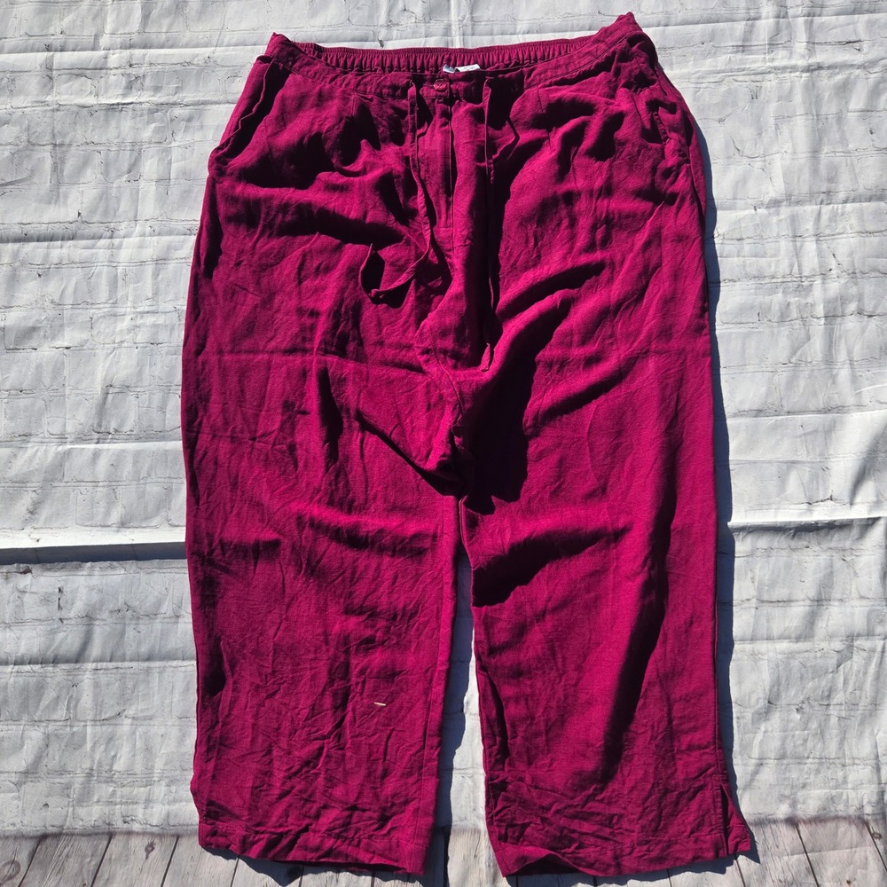 Avenue Womens Plus 18/20 Purple Linen Blend Drawstring Crop Pants Wide